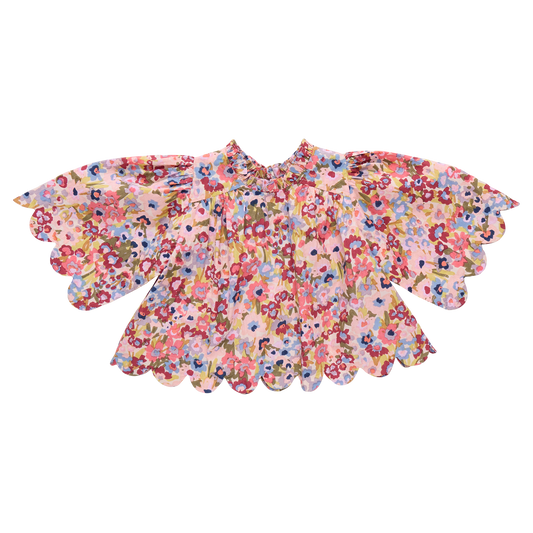 PINK CHICKEN - BG - GIRLS SCALLOP MISHA TOP - BURGUNDY SKETCHED FLORAL