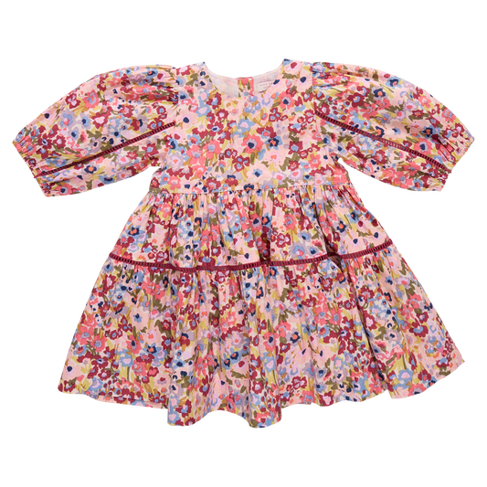 PINK CHICKEN - TG - GIRLS MARIBELLE DRESS - BURGUNDY SKETCHED FLORAL