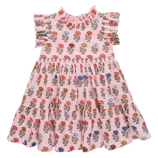PINK CHICKEN - TG - GIRLS JENNIFER DRESS - MULTI FLOWER DROP