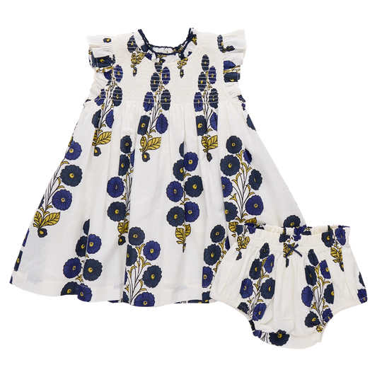 PINK CHIICKEN - BBY - BABY GIRL STEVIE DRESS - NAVY BUTTERCUP FLORAL