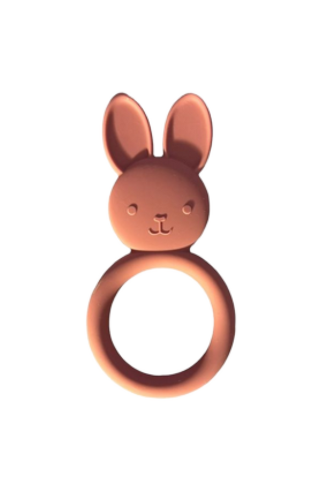 All Silicone Bunny Teething Ring - Dusty Rose