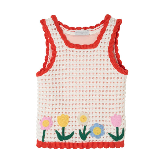 STELLA MCCARTNEY KIDS - TG - GIRL CROCHET SLEEVELESS TOP WITH FLOWERS DETAILS - WHITE