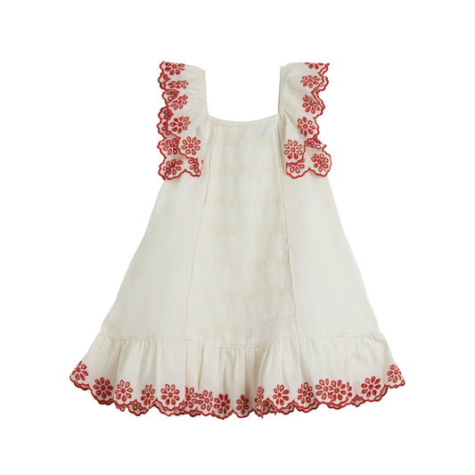 STELLA MCCARTNEY KIDS - TG - GIRL SLEEVELESS LINEN DRESS WITH FLOWERS EMBRO  - WHITE