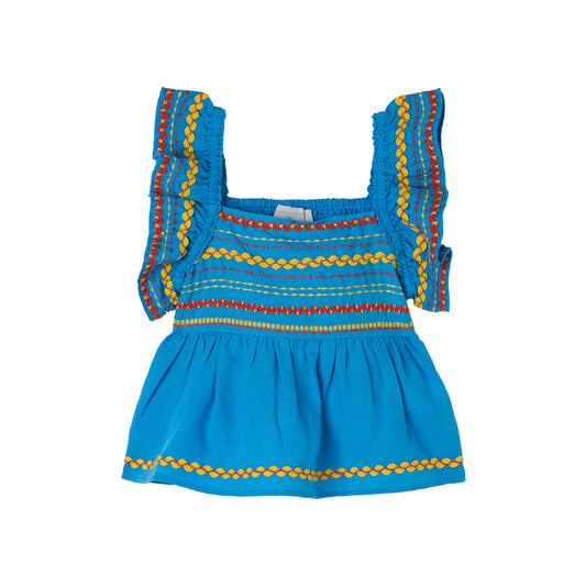 STELLA MCCARTNEY KIDS - BG - GIRL SLEEVELESS TOP WITH EMBRO DETAILS AND FRILLS - BLUE