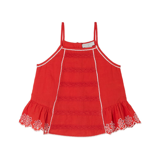 STELLA MCCARTNEY KIDS - BG - GIRL STRAPPY TOP WITH EMBRO DETAILS  - ORANGE RED