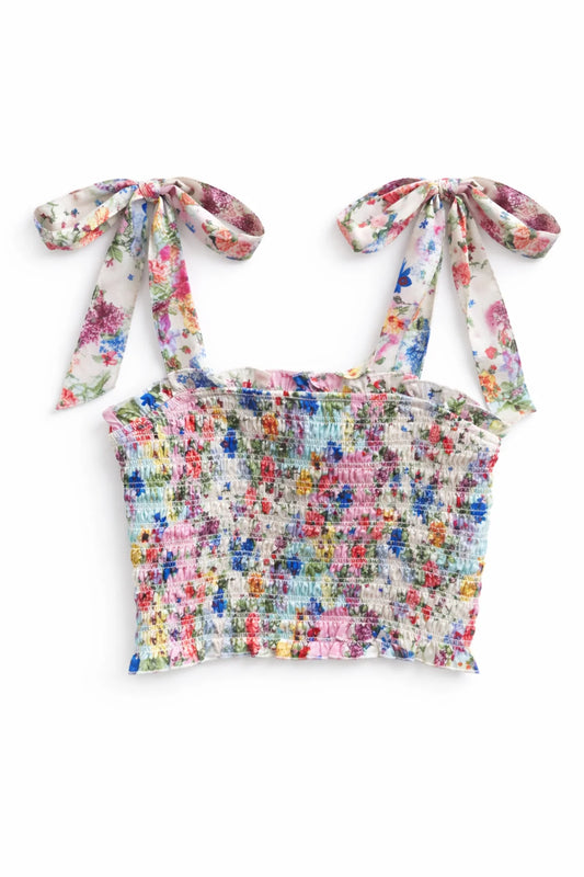 KATIE J NYC - BG - TWEEN SUNNY PRINTED TIE TOP - PATCHWORK FLORAL