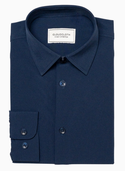 ISAAC MIZRAHI - BB - FOUR WAY STRETCH SHIRT - NAVY