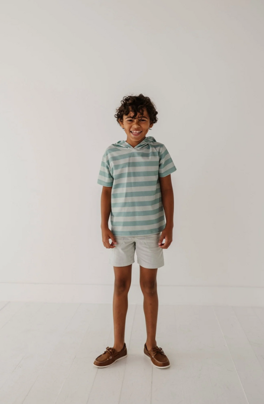 AVERY & ALEXANDER - BB - SHORT SLEEVE HOODIE PULLOVER - SKY BLUE STRIPE