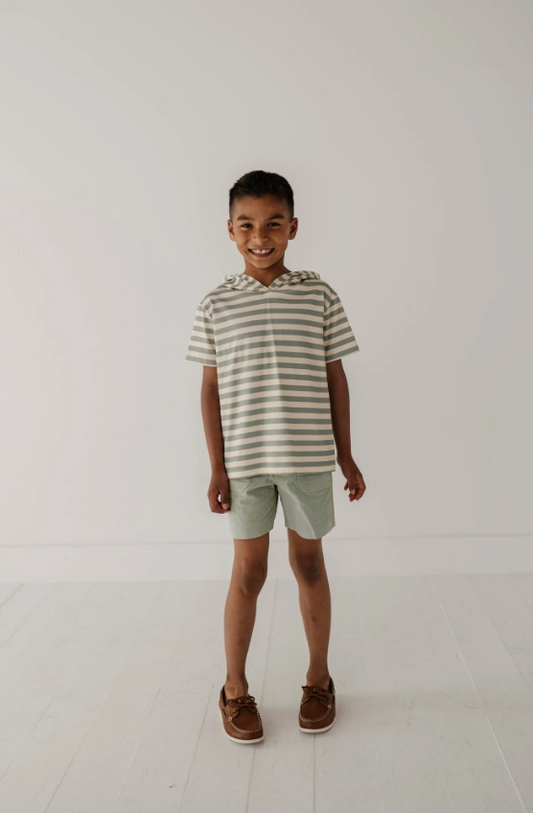 AVERY & ALEXANDER - BB - SHORT SLEEVE HOODIE PULLOVER - DESERT SAGE STRIPE