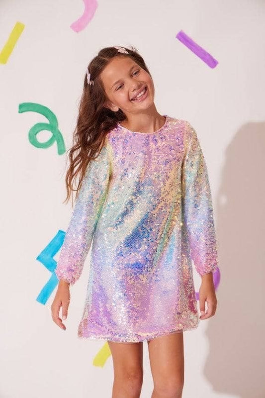 LOLA AND THE BOYS - TG - SEQUIN OMBRE PARTY DRESS - MULTI