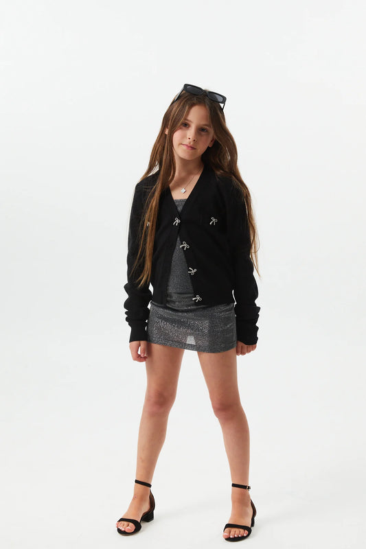 THEME - BG - MICKEY SWEATER CARDIGAN - BLACK WITH BOW BUTTONS