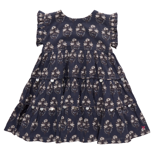 PINK CHIICKEN - TG - GIRLS PEACHY DRESS - NAVY STRAWFLOWER
