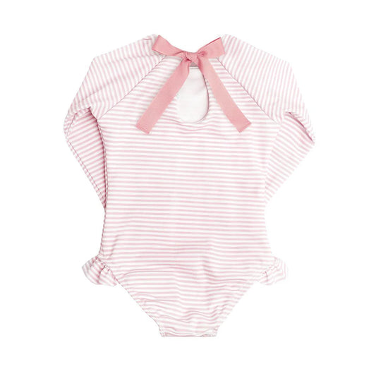 MINNOW - BG - GIRLS LIGHT PINK STRIPE RASHGUARD ONE PIECE - PINK STRIPE