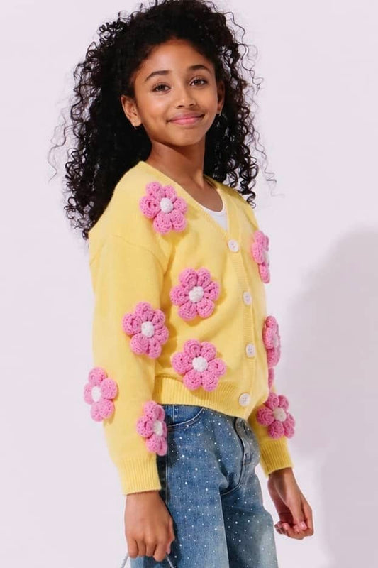 LOLA AND THE BOYS - TG - SUNSHINE PLUSH DAISY CARDIGAN - YELLOW