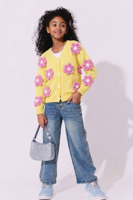 LOLA AND THE BOYS - TG - SUNSHINE PLUSH DAISY CARDIGAN - YELLOW