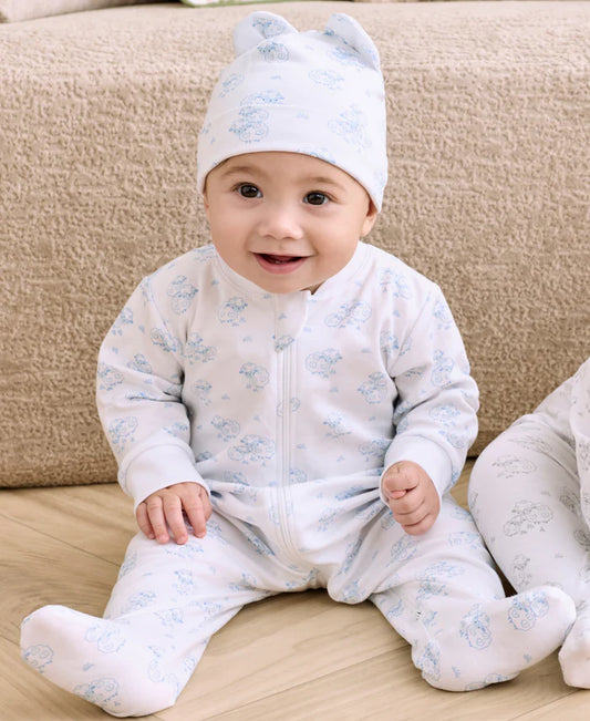 KISSY KISSY - BBY - SWEET SHEEP FOOTIE W/ZIP PRT - LIGHT BLUE