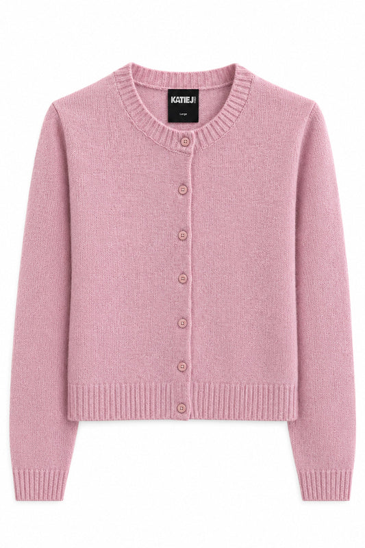 KATIE J NYC TAMERA CREW NECK CARDIGAN SWEATER DUSTY MAUVE