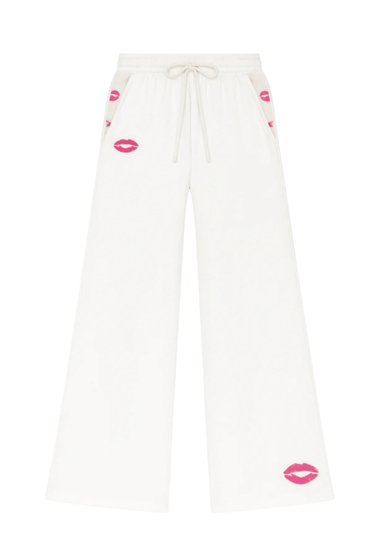Katie J NYC - BG - TANNER WIDE LEG PANT - VINTAGE WHITE W/LIPS