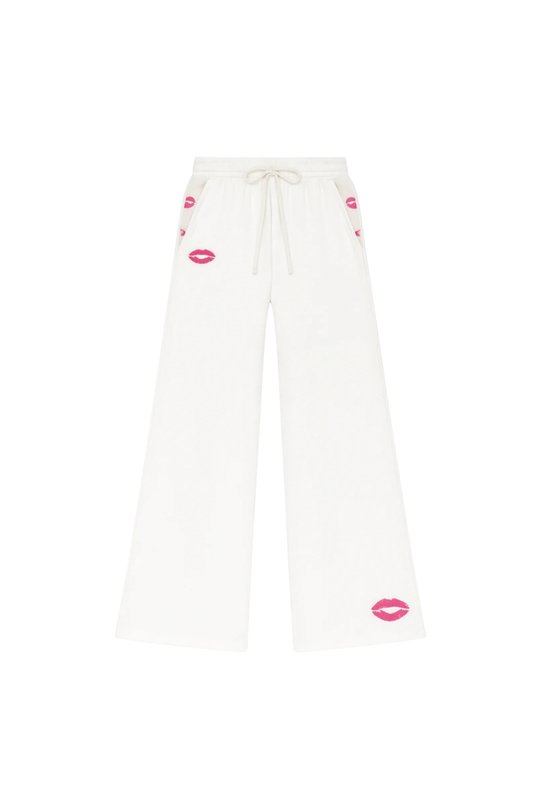 Katie J NYC - BG - TANNER WIDE LEG PANT - VINTAGE WHITE W/LIPS