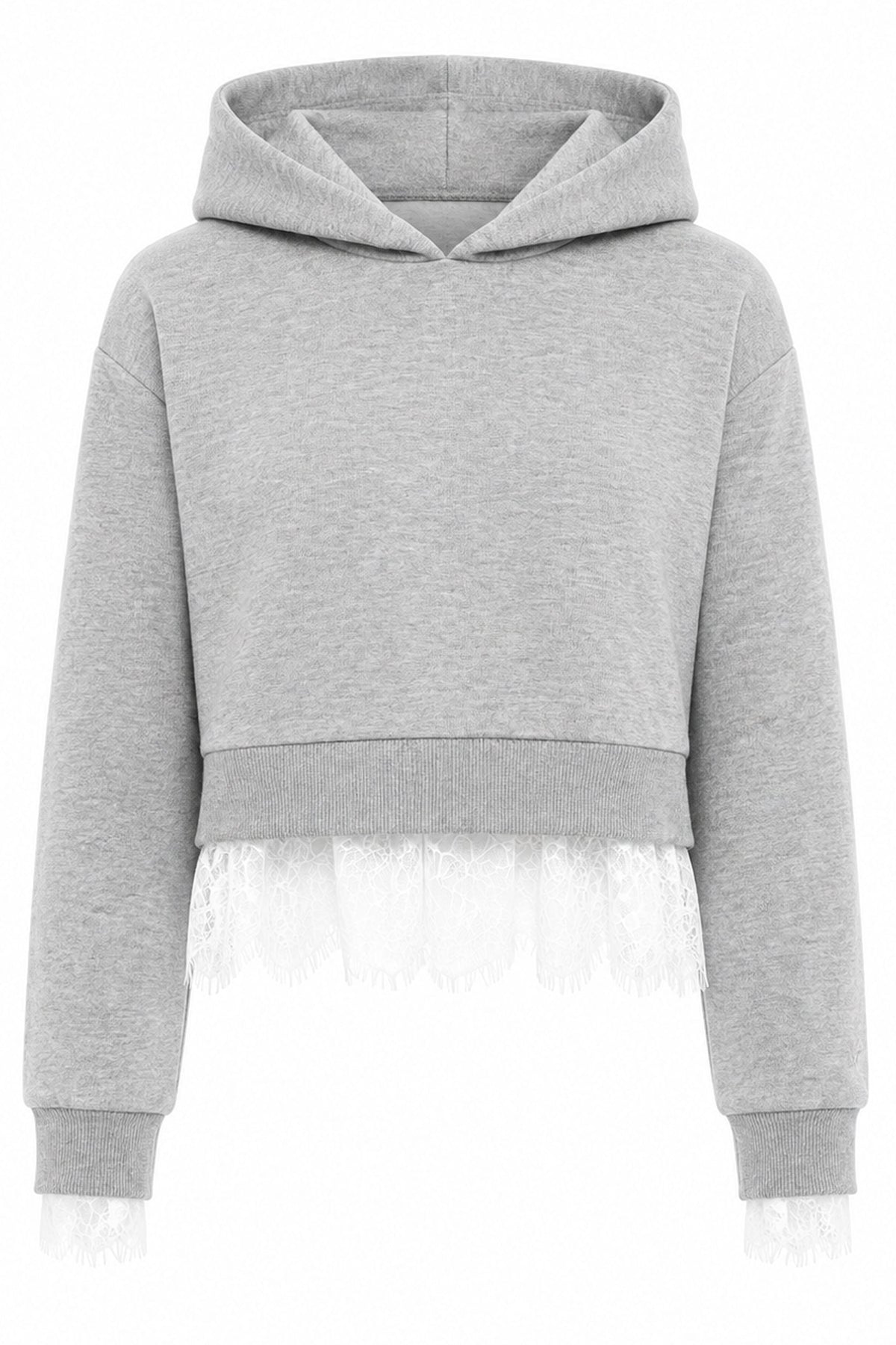 KATIE J NYC TRISTAN LACE HOODIE LIGHT HEATHER GREY