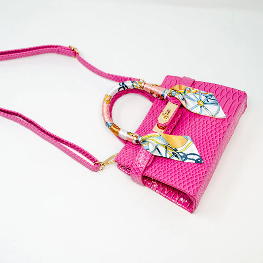 ZOMI GEMS - ACC - CROCODILE SCARF HANDBAG - HOT PINK