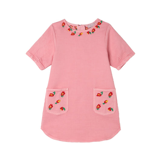 STELLA MCCARTNEY KIDS - BG - GIRL SS GABARDINE DRESS WITH FLOWERS EMBRO - PINK