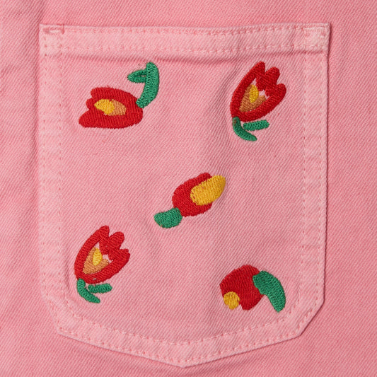 STELLA MCCARTNEY KIDS - BG - GIRL SS GABARDINE DRESS WITH FLOWERS EMBRO - PINK