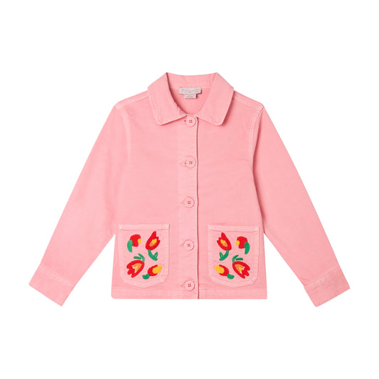 STELLA MCCARTNEY KIDS - TG - GIRL GABARDINE JACKET WITH FLOWERS EMBRO - PINK