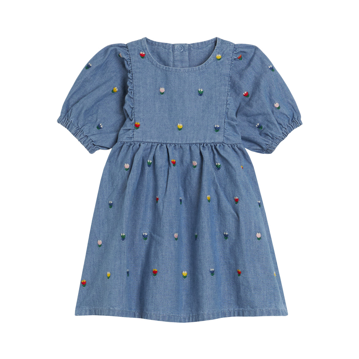 STELLA MCCARTNEY KIDS - BBY - BABY GIRL SS CHAMBRAY DRESS WITH TULIP EMBRO - BLUE