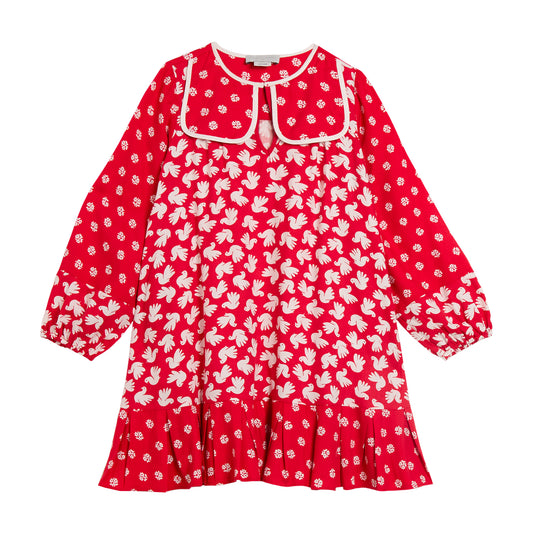 STELLA MCCARTNEY KIDS - TG - GIRL LS TWILL BIRD PRINT DRESS - RED