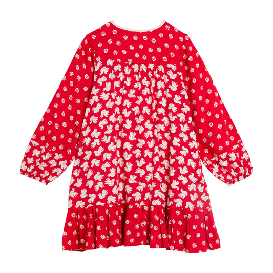 STELLA MCCARTNEY KIDS - TG - GIRL LS TWILL BIRD PRINT DRESS - RED
