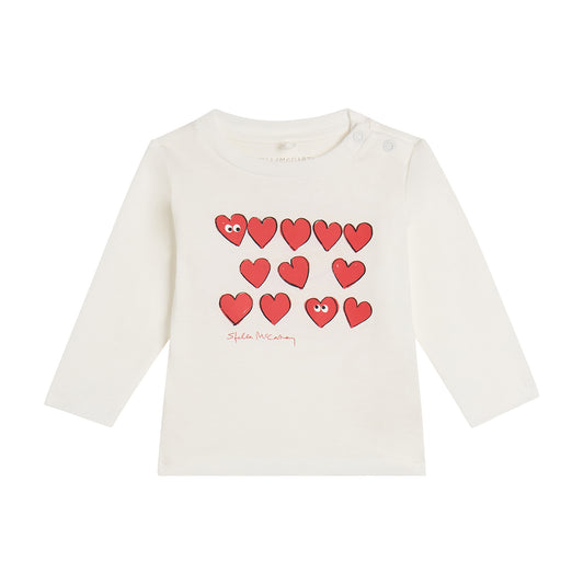 STELLA MCCARTNEY KIDS - BBY - BABY GIRL LS T-SHIRT WITH HEARTS GRAPHIC - WHITE