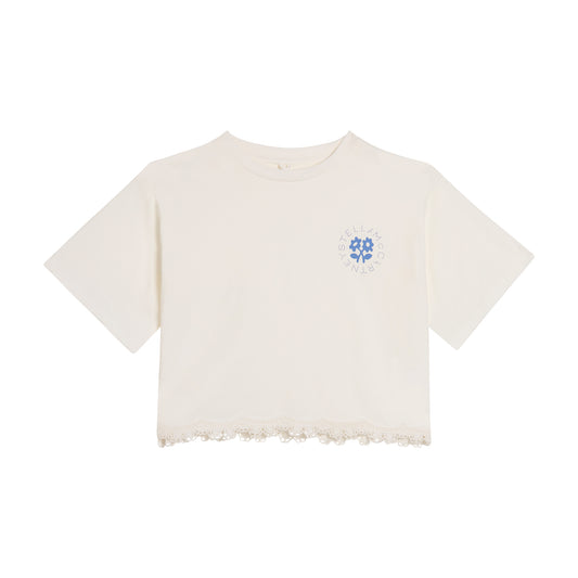 STELLA MCCARTNEY KIDS - TG - GIRL SS T-SHIRT WITH LACE TRIM - WHITE