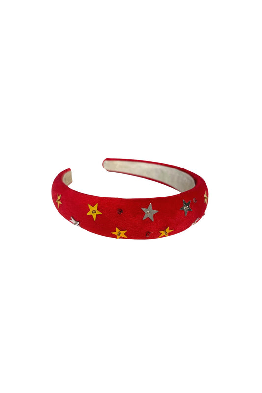 Crystal Star Studded Satin Headband - Red