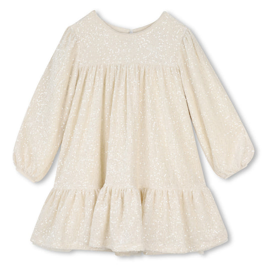 BILLIEBLUSH - BG - LS VELVET CEREMONY DRESS WITH SEQUINS - STONE