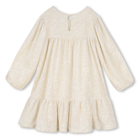 BILLIEBLUSH - BG - LS VELVET CEREMONY DRESS WITH SEQUINS - STONE