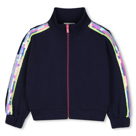BILLIEBLUSH - TG - ZIP UP SWEATSHIRT WITH SEQUIN STRIPES - NAVY