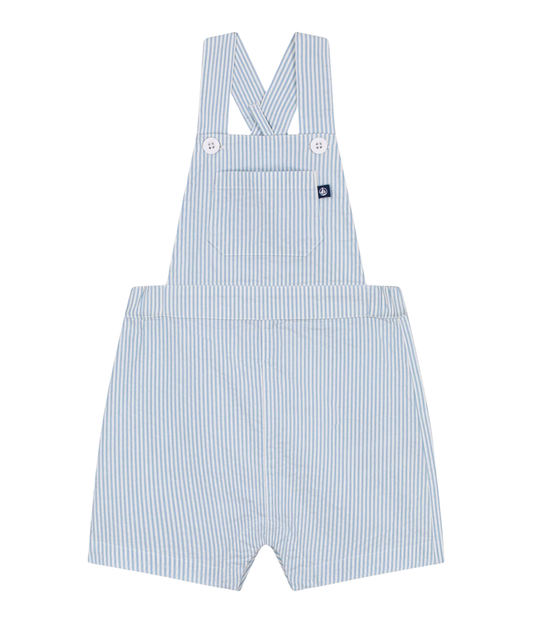 PETIT BATEAU - BBY - BABY BOY SEERSUCKER STRIPE SHORT OVERALL - WHITE BLUE