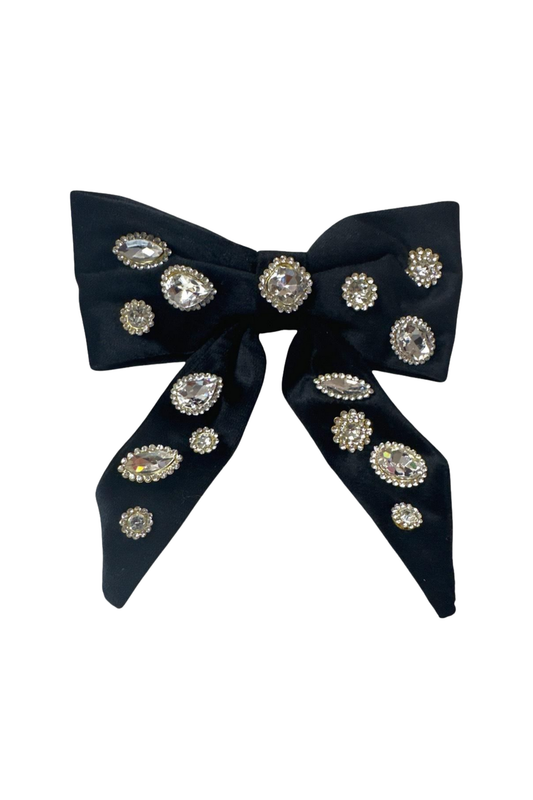 BARI LYNN - ACC - VELVET JEWELED BOW TAIL BOW CLIP - BLACK