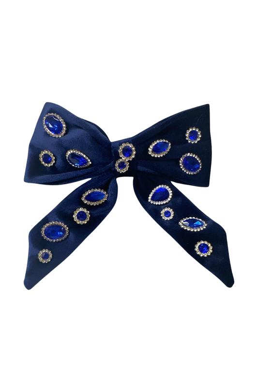 BARI LYNN - ACC - VELVET JEWELED BOW TAIL BOW CLIP - NAVY