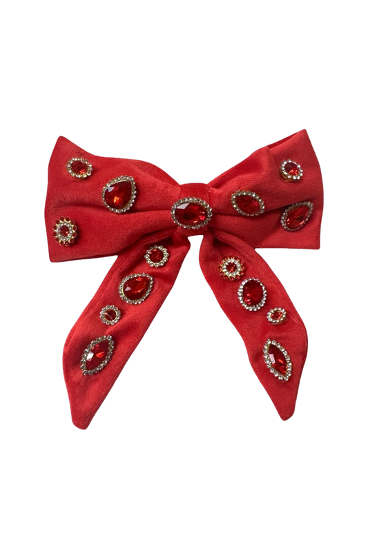 BARI LYNN - ACC - VELVET JEWELED BOW TAIL BOW CLIP - RED