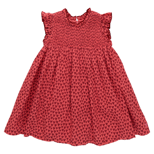 PINK CHIICKEN - BG - GIRLS STEVIE DRESS - RED MINI HEARTS