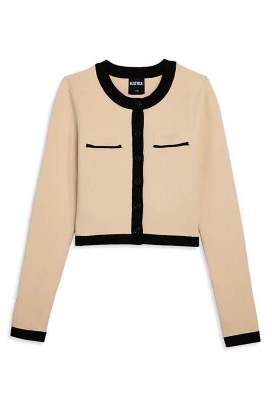 KATIE J NYC WHITNEY COLORBLOCK POCKET CARDIGAN CREAM BLACK