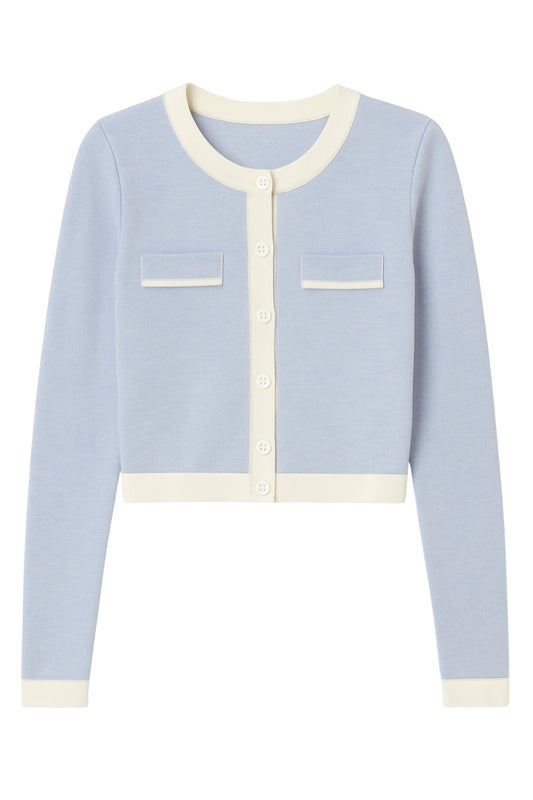 KATIE J NYC WHITNEY COLORBLOCK POCKET CARDIGAN CREAM BLUE