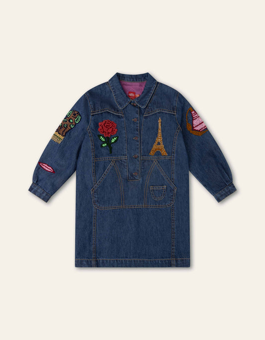 OILILY - TG - DEVERAUX EMBROIDERED DENIM DRESS - DENIM
