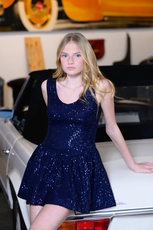 KATIE J - BG - ZENA PEAKED SEQUIN DRESS - NAVY