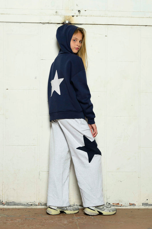 KATIE J NYC ZIGGY OVERSIZED HOODIE EVENING BLUE WHITE