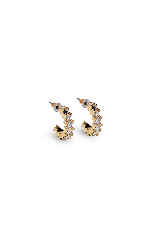 Short & Suite -ACC-Baby Zig Zag Hoop Earrings-Gold/Crystal