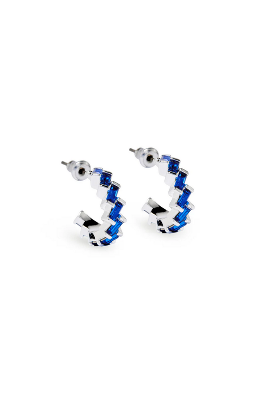 Short & Suite -ACC-Baby Zig Zag Hoop Earrings-Siver/Sapphire