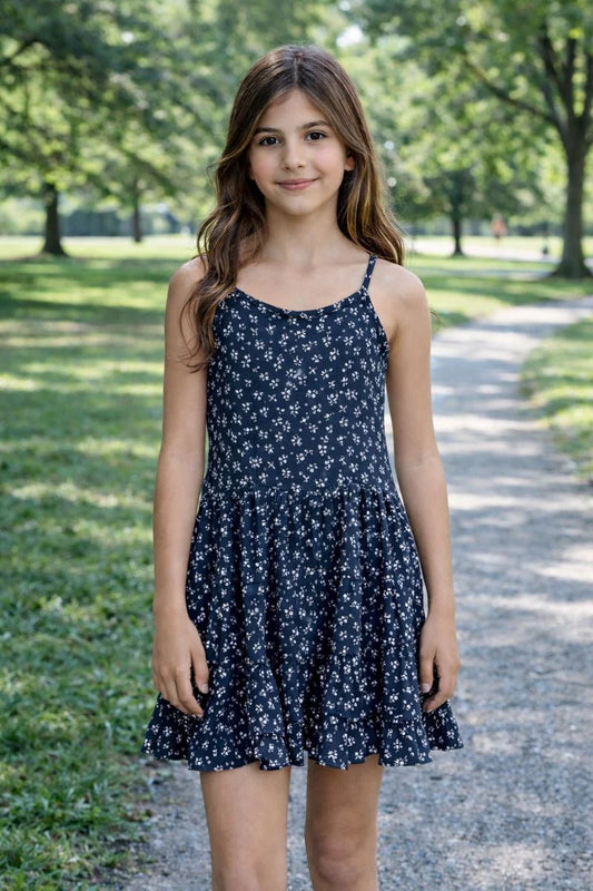KATIE J NYC - BG - TWEEN IRIS DRESS - EV. BLUE DITSY FLORAL
